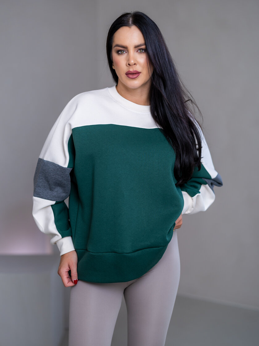 MIKINA “KONTRASTY” - DEEP GREEN / OFF WHITE / DARK GRAY MELAGNE