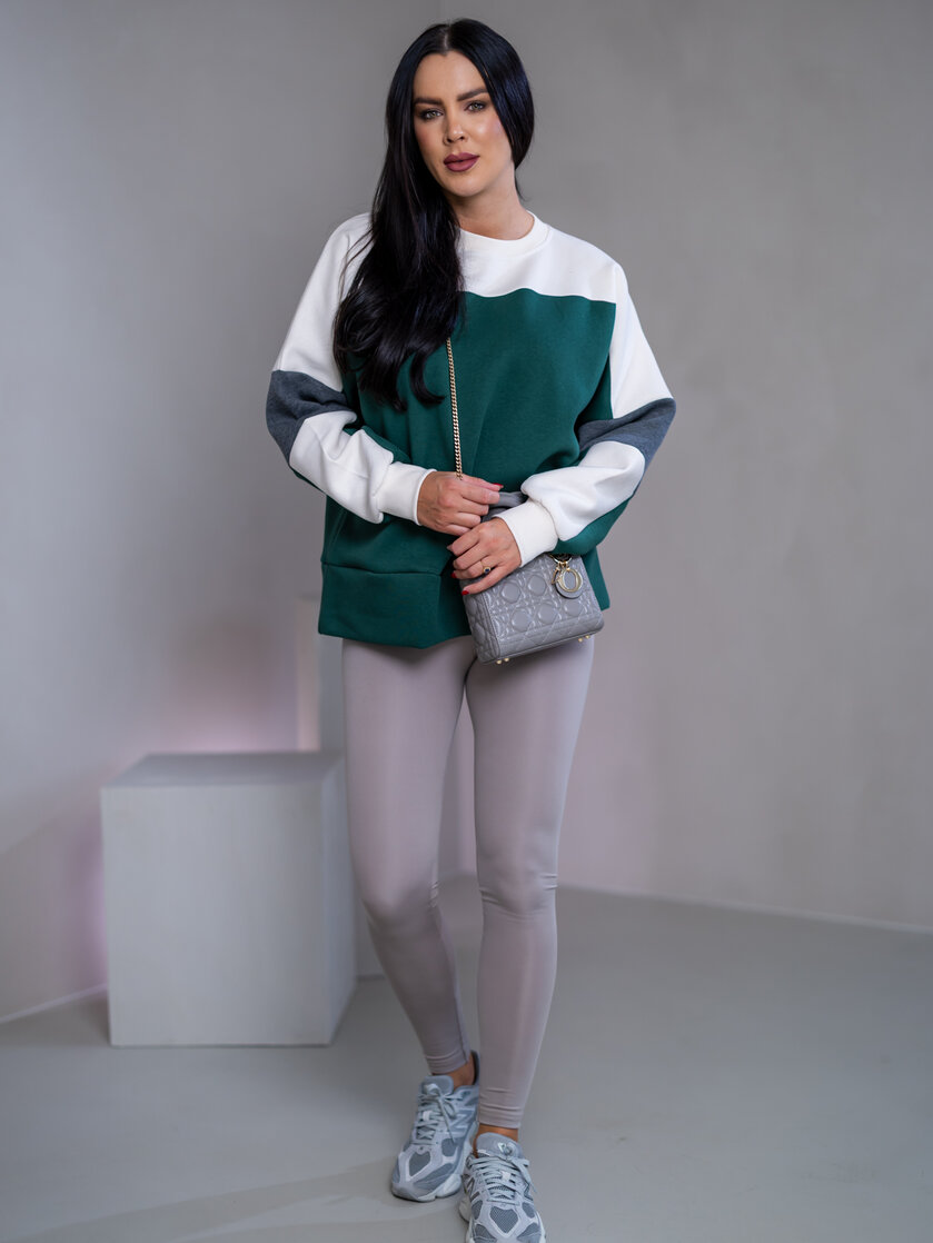 MIKINA “KONTRASTY” - DEEP GREEN / OFF WHITE / DARK GRAY MELAGNE