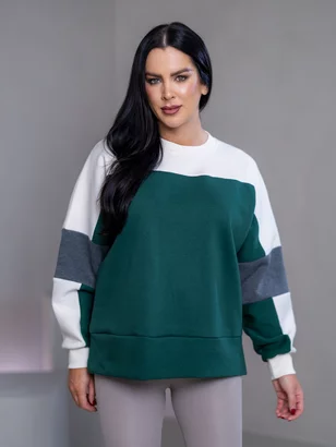 MIKINA “KONTRASTY” - DEEP GREEN / OFF WHITE / DARK GRAY MELAGNE