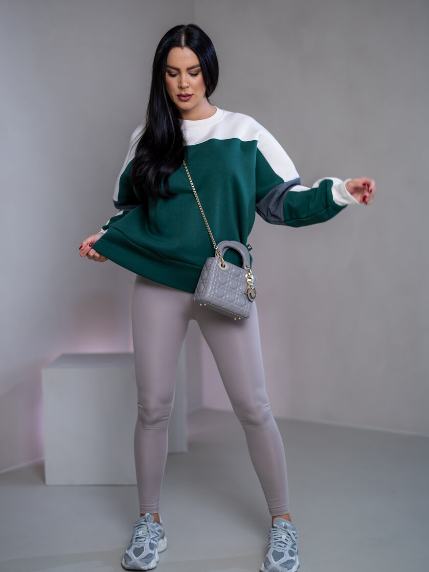 MIKINA “KONTRASTY” - DEEP GREEN / OFF WHITE / DARK GRAY MELAGNE