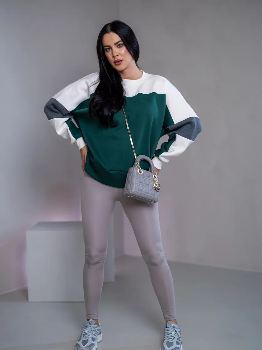 MIKINA “KONTRASTY” - DEEP GREEN / OFF WHITE / DARK GRAY MELAGNE