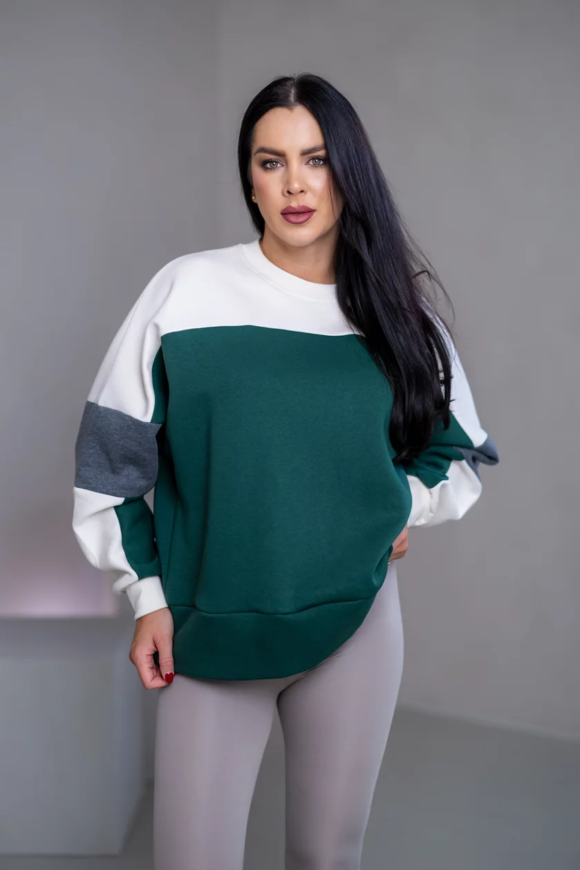 MIKINA “KONTRASTY” - DEEP GREEN / OFF WHITE / DARK GRAY MELAGNE