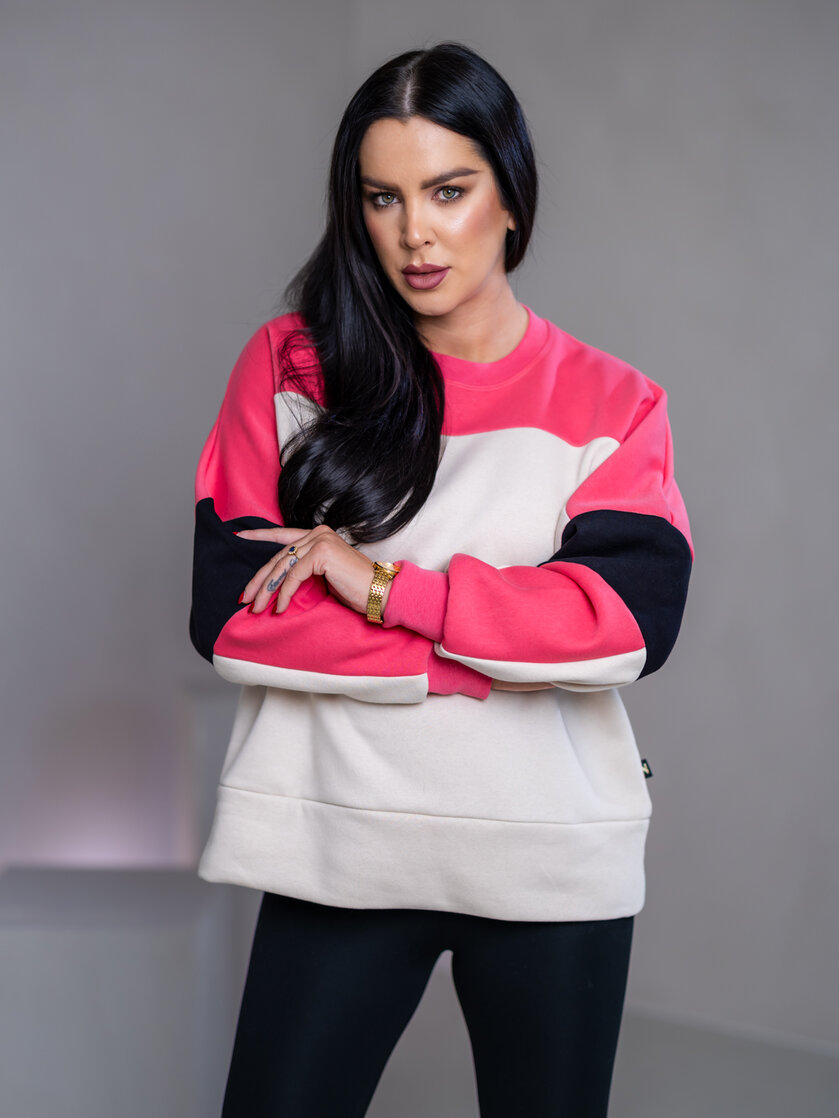 MIKINA “KONTRASTY” - IVORY / SALMON / BLACK