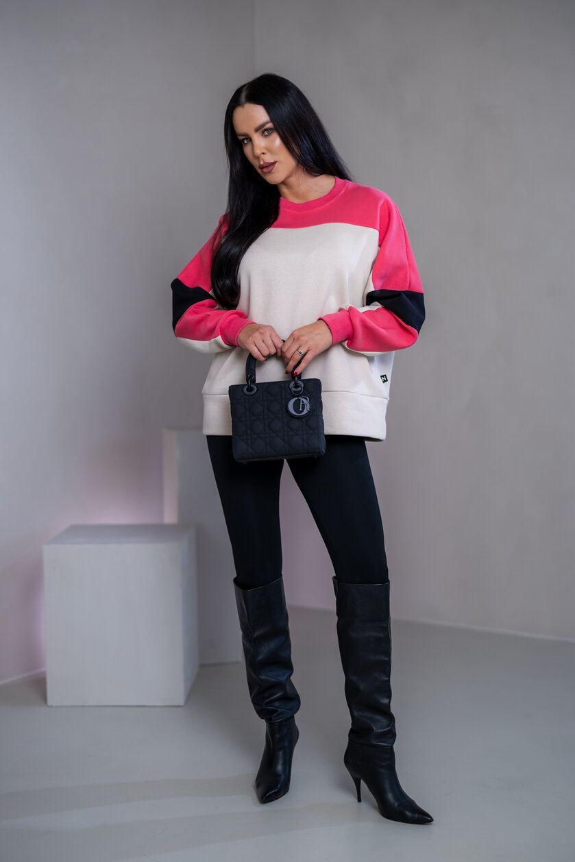 MIKINA “KONTRASTY” - IVORY / SALMON / BLACK