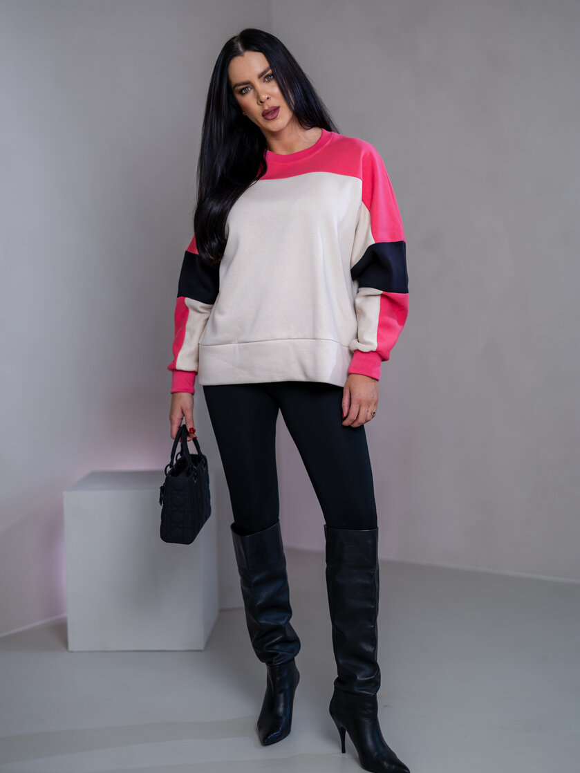 MIKINA “KONTRASTY” - IVORY / SALMON / BLACK