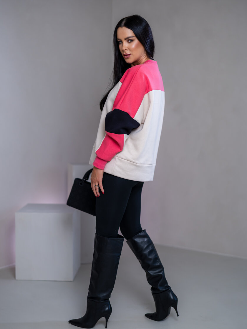 MIKINA “KONTRASTY” - IVORY / SALMON / BLACK