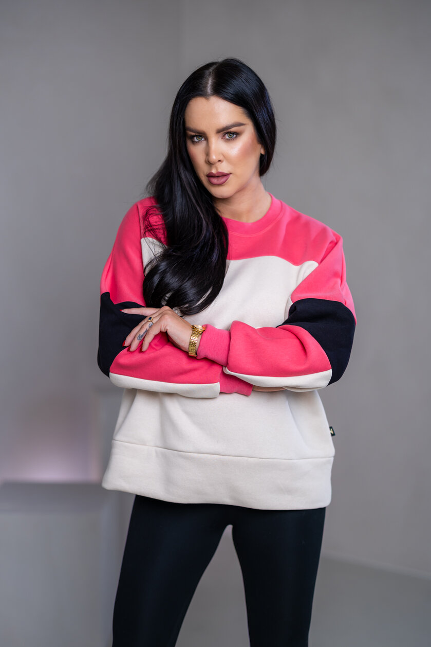 MIKINA “KONTRASTY” - IVORY / SALMON / BLACK