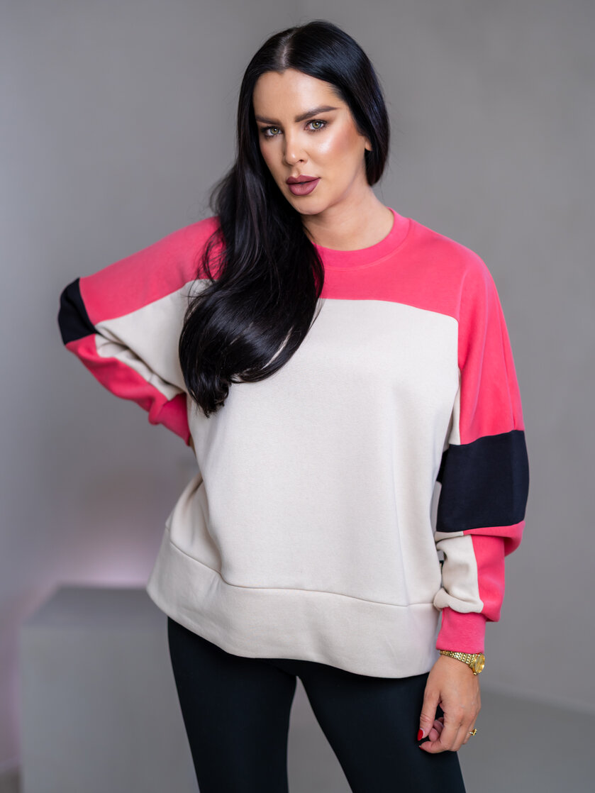 MIKINA “KONTRASTY” - IVORY / SALMON / BLACK