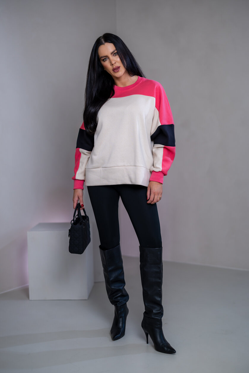 MIKINA “KONTRASTY” - IVORY / SALMON / BLACK