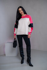 MIKINA “KONTRASTY” - IVORY / SALMON / BLACK