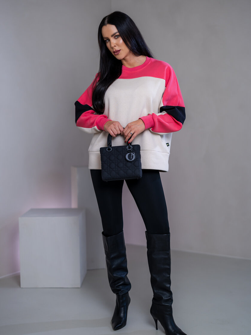 MIKINA “KONTRASTY” - IVORY / SALMON / BLACK