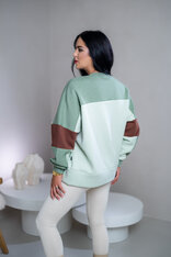 MIKINA “KONTRASTY” - SOFT MATCHA / LIGHT OLIVE / BROWN