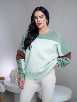 MIKINA “KONTRASTY” - SOFT MATCHA / LIGHT OLIVE / BROWN