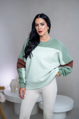 MIKINA “KONTRASTY” - SOFT MATCHA / LIGHT OLIVE / BROWN