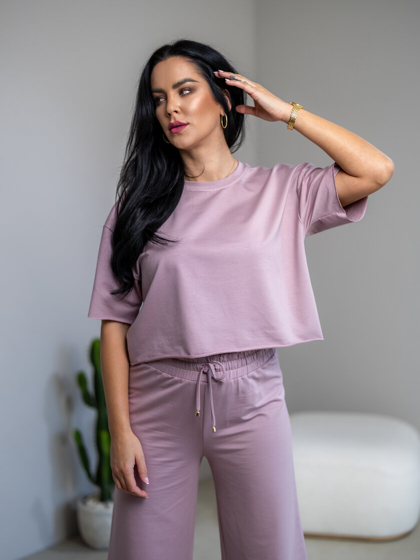 SKRÁTENÉ TRIČKO “MELANIE” HLADKÉ - BAMBOO / SUROVÉ OKRAJE