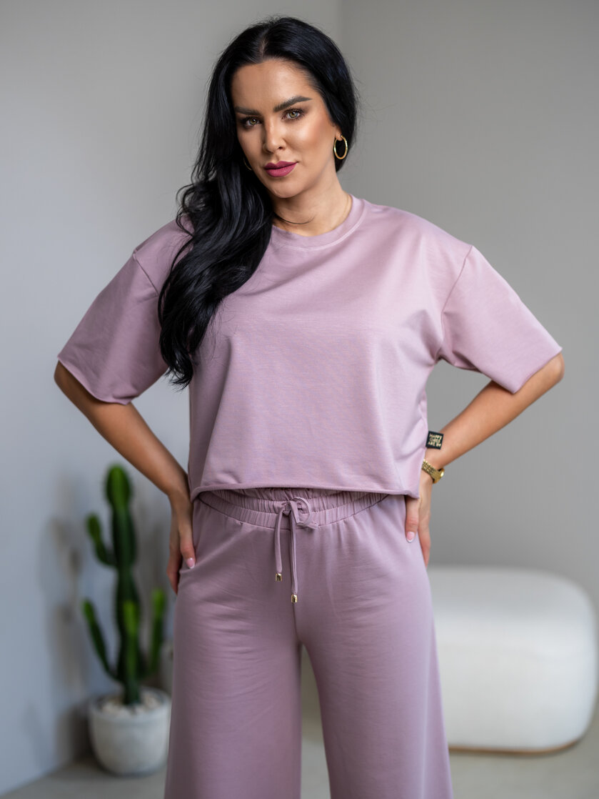 SKRÁTENÉ TRIČKO “MELANIE” HLADKÉ - BAMBOO / SUROVÉ OKRAJE