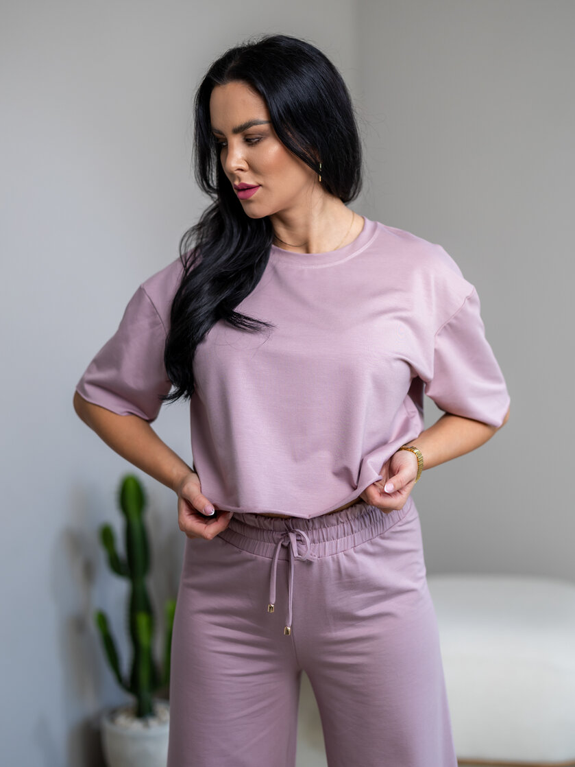 SKRÁTENÉ TRIČKO “MELANIE” HLADKÉ - BAMBOO / SUROVÉ OKRAJE