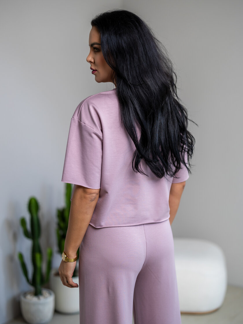 SKRÁTENÉ TRIČKO “MELANIE” HLADKÉ - BAMBOO / SUROVÉ OKRAJE