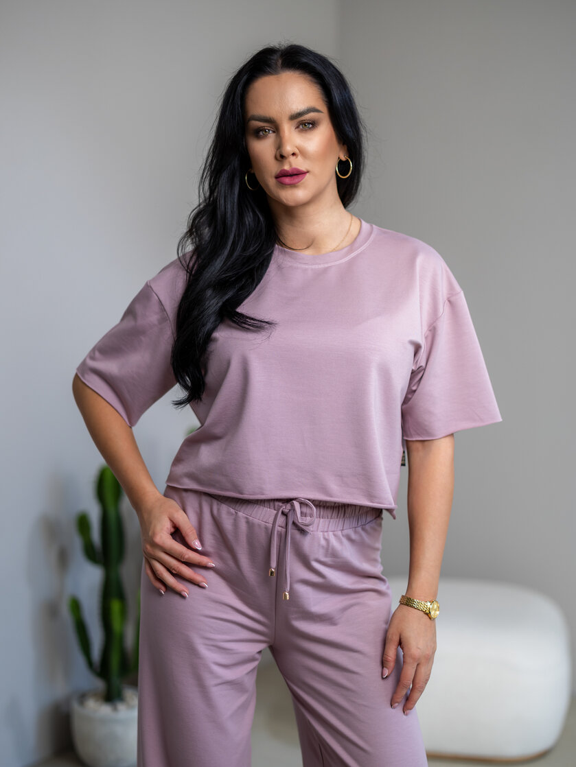 SKRÁTENÉ TRIČKO “MELANIE” HLADKÉ - BAMBOO / SUROVÉ OKRAJE