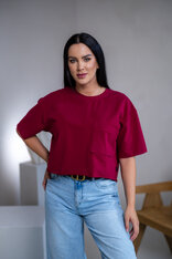 SKRÁTENÉ TRIČKO “MELANIE” S VRECKOM / SUROVÉ OKRAJE